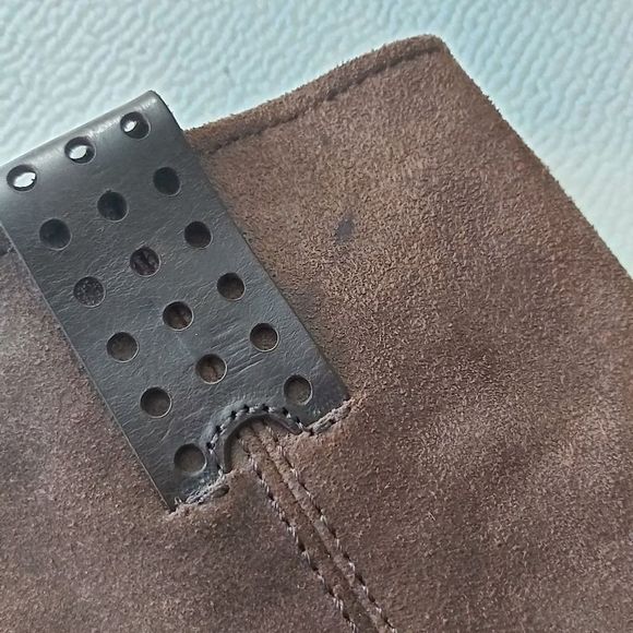 Frye Harmony heel suede leather boots brown harness platform - Picture 14 of 16